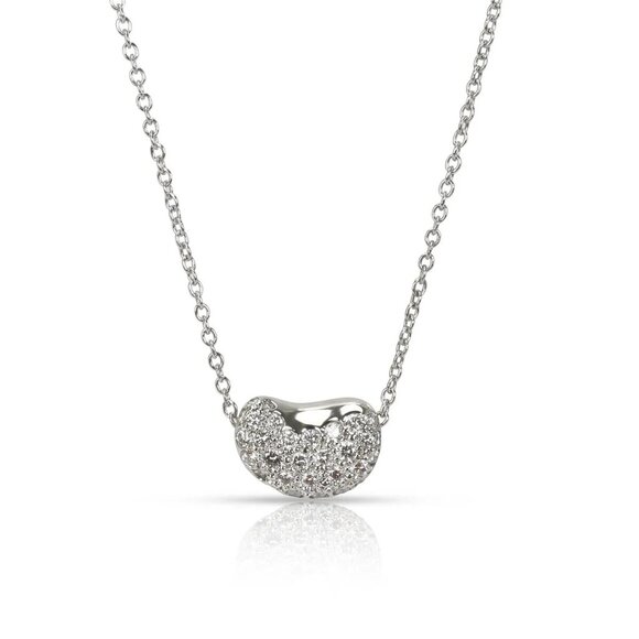 Tiffany & Co. Diamond Bean Necklace Elsa Peretti11mm Pendant in Platinum on a 16 - Picture 1 of 8